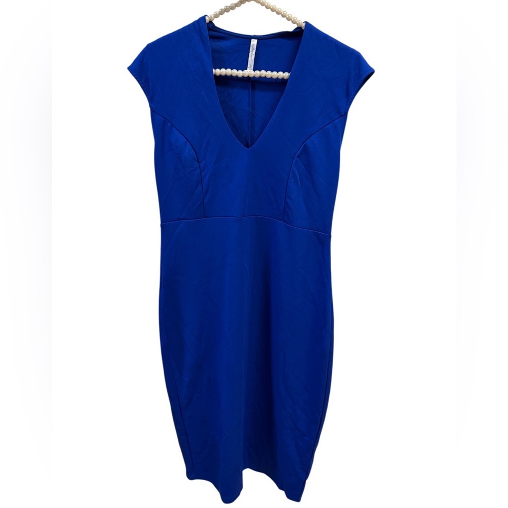 DNA Couture Elegant V-Neck Royal Blue Sheath Dress
